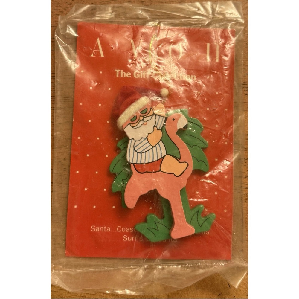 Santa Claus Riding a Pink Flamingo Christmas Ornaments Palm Tree Beach Theme 4"